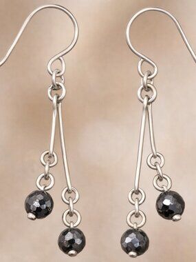 Genuine Black Diamonds in Sterling silver handmade dangle earrings under $200